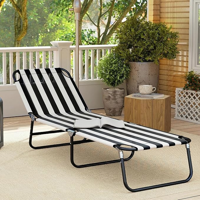 Outsunny Folding Chaise Lounge Pool Chairs, Outdoor Sun Tanning Chairs with 5-Level Reclining Back - Photo 8
