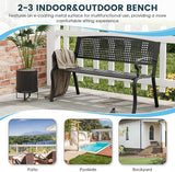 Outdoor Bench, 50 inches Metal Garden Bench, Cast Iron Steel Frame Patio Chairs w/Twist Circle Pattern Backrest for Park - Photo 6
