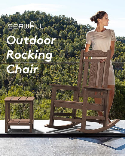 SERWALL Outdoor Rocking Chair Set of 6, HDPE Rocking Chair Outdoor for Adults, Heavy Duty Front Porch Rocker, Coffee