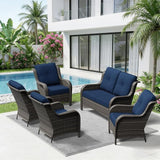5 Piece Outdoor Wicker Patio Furniture Set, Patio Chairs Set with Thickened Olefin Cushions, High Back and Deep Seating - Photo 9