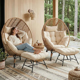 NICESOUL® 2 Person Wicker Stationary Egg Chair Indoor Outdoor Egg Basket Lounge Chair Oversized Thick Cushions Egg Seat - Photo 4