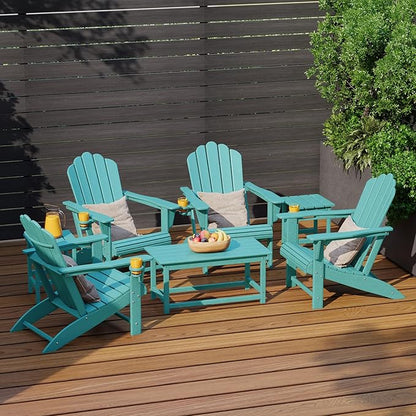 Costaelm Lakeview 7-Piece HDPE Outdoor Patio Furniture Adirondack Conversation Set, Turquoise