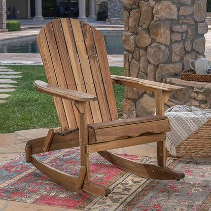 Christopher Knight Home Vayne Acacia Wood Lounge Chair Outdoor, Slatted Adirondack Rocking Chair, Patio Adirondack Chair, Extra Seating for Balcony Backyard Poolside Garden, Weather Resistant, Natural