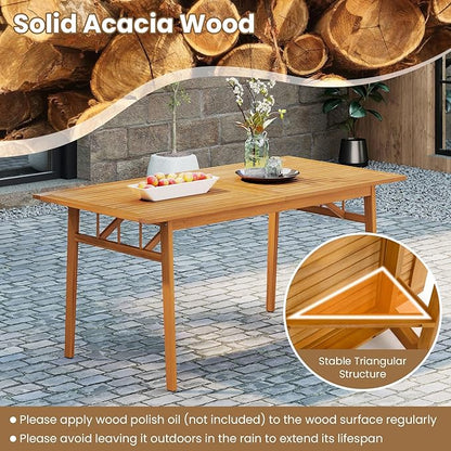 Tangkula 63-Inch Acacia Wood Outdoor Dining Table for 6, Large Rectangular Patio Dining Table with 1.97" Umbrella Hole, 6-Person Indoor Outdoor Table for Kitchen Deck Garden Backyard