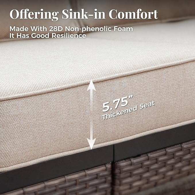 Patio Furniture Sofa, 3-Seat Patio Sofa Steel Frame Outdoor Sectional Couch with Deep Seating and 5.75” Cushions for - Photo 3