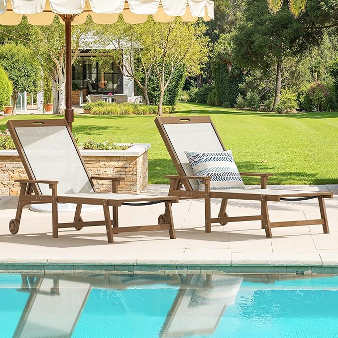 LUE BONA Chaise Lounge Chair Outdoor Set of 2, HDPS and HDPE Wicker Chaise Lounger with 5 Positions - Photo 8