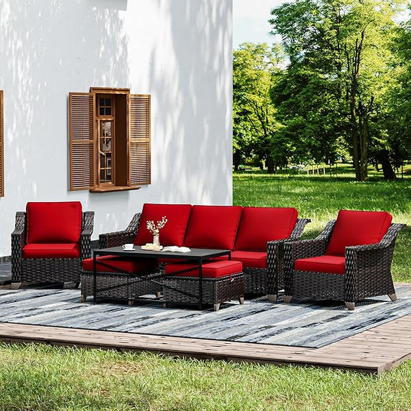 Joyside Wicker Patio Furniture Sets, 6 Pieces Upgraded Large Size Outdoor Furniture with Patio Dining Chairs - Photo 1