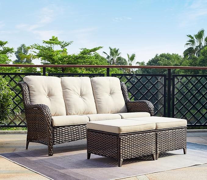 Rilyson Outdoor Furniture Set, 5-Piece Patio Rattan Wicker Sectional Sofa Set with 3-Seat Couch, 2 Armchairs - Photo 2