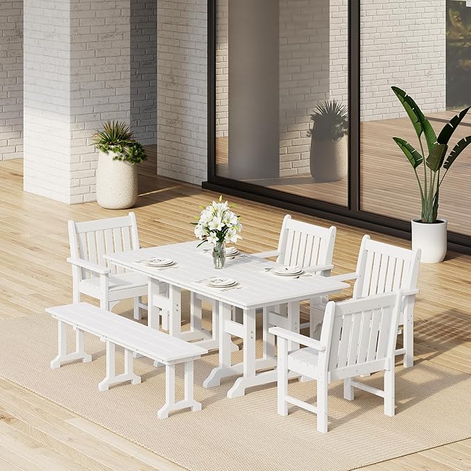 Costaelm Outdoor Dining Chairs with Arms Set of 4, Patio Dining Table Chair, HDPE Poly Lumber Waterproof Restaurant Bistro Farmhouse Chairs for Outside Porch Backyard Garden, White