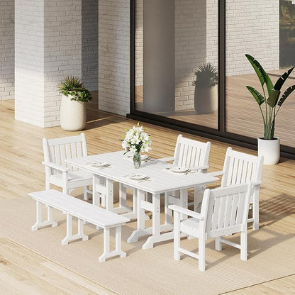 Costaelm Outdoor Dining Chairs with Arms Set of 4, Patio Dining Table Chair, HDPE Poly Lumber Waterproof Restaurant Bistro Farmhouse Chairs for Outside Porch Backyard Garden, White