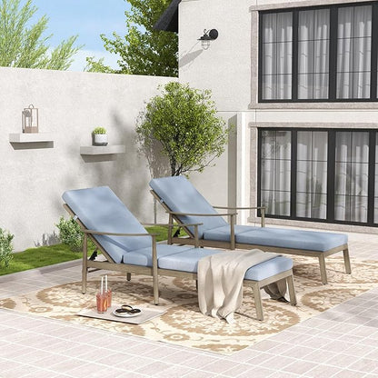 Outdoor Lounge Chairs with Armrest, 2 PCS Patio Aluminum Chaise Lounge Set Outdoor Adjustable Backrest with Rope Design, Patio Recliner Chairs Cushions for Lawn Pool Beach (Brown)