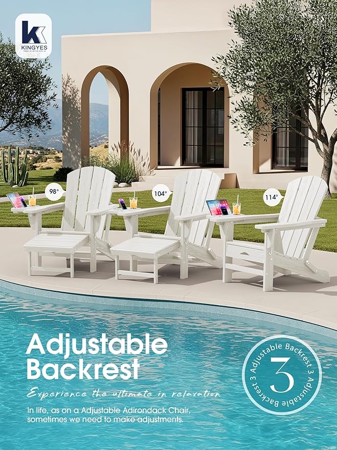 KINGYES Adjustable Folding Adirondack Chair with Footrest & 4-in-1 Multi-Functional Armrest Organizer Set of 2 - Photo 5