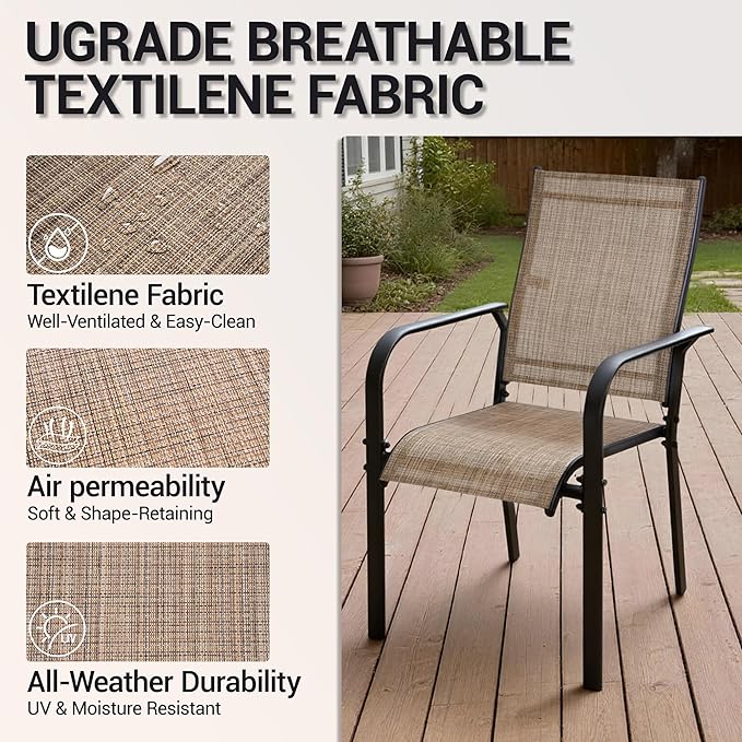 Patio Chairs Set of 8, Outdoor Dining Chairs High Back, All-Weather Padded Textilene Chair for Lawn Porch Garden - Photo 7