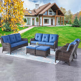 Rilyson Wicker Patio Furniture Set - 6 Piece Rattan Outdoor Sectional Conversation Sets with 2 Sofa - Photo 1