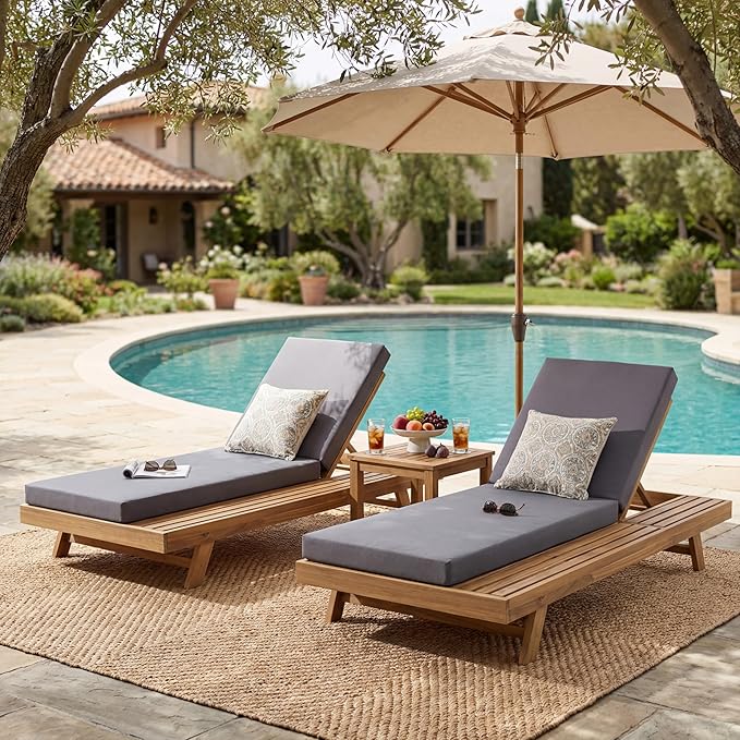 espidoo Adjustable Outdoor Chaise Lounge: 4-Position Reclining Chaise with Breathable Slats - Acacia Wood Frame & 4" - Photo 6