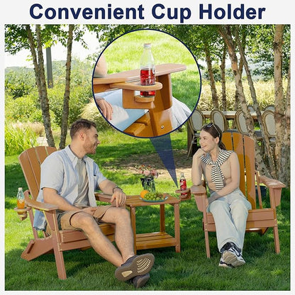 Plawdlik Folding Adirondack Chair, SGS Tested, Wooden Textured with Cup Holder, Heavy All-Weather HDPE Comfortable Set Poolside Backyard Lawn Teak