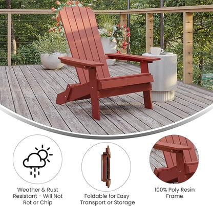 Merrick Lane Riviera Poly Resin Folding Adirondack Lounge Chair - Red - Indoor/Outdoor - Weather Resistant