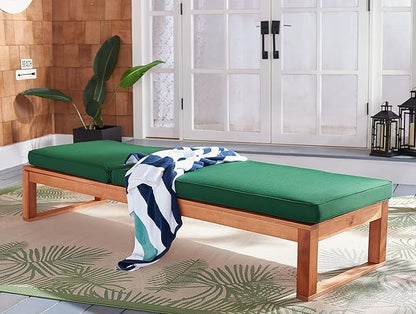 SAFAVIEH Outdoor Collection Solano Natural Brown Solid Wood/Green Cushion Patio Adjustable Chaise Lounge Chair (PAT7024N)