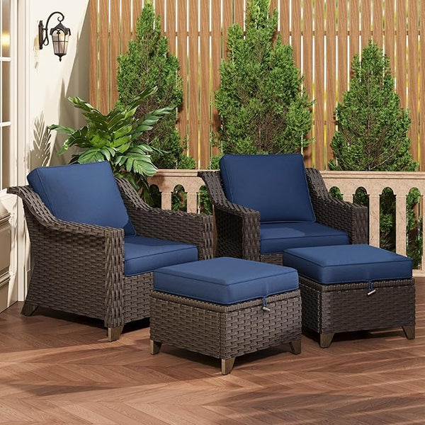 4 Pieces Patio Conversation Furniture Set - 2 Chairs with Ottomans Set of 2 - Photo 1