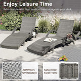 80.3” Outdoor Chaise Lounge, Grey Pool Lounge Chairs Set of 2, Wicker Recliner Chair with Pull-Out Side Table - Photo 3
