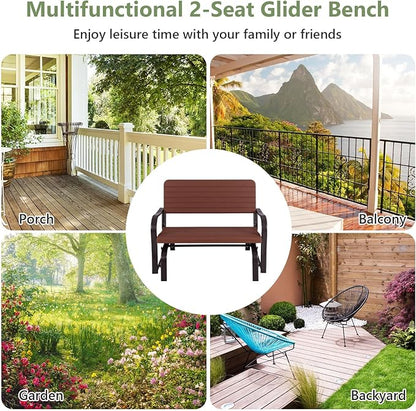 Tangkula Outdoor Glider Bench, Porch Glider Loveseat Swing Bench with w/Steel Frame, 2-Seat Rocking Chair for Porch, Garden, Backyard, Lawn (Coffee)