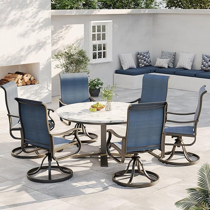 Patio Swivel Chairs Set of 4, Outdoor Dining Chairs with High Back, All-Weather Swivel Rocker Chair for Lawn, Porch or Garden (Navy)