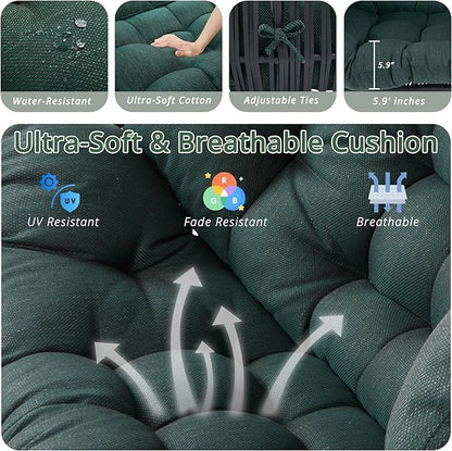 IRONCK 2 Person Egg Chair Indoor Outdoor, Double Lounge Chair, Update Frame, Cushions and Headrests, 700 lbs Egg Loveseat for Garden, Porch, Living Room, Dark Green