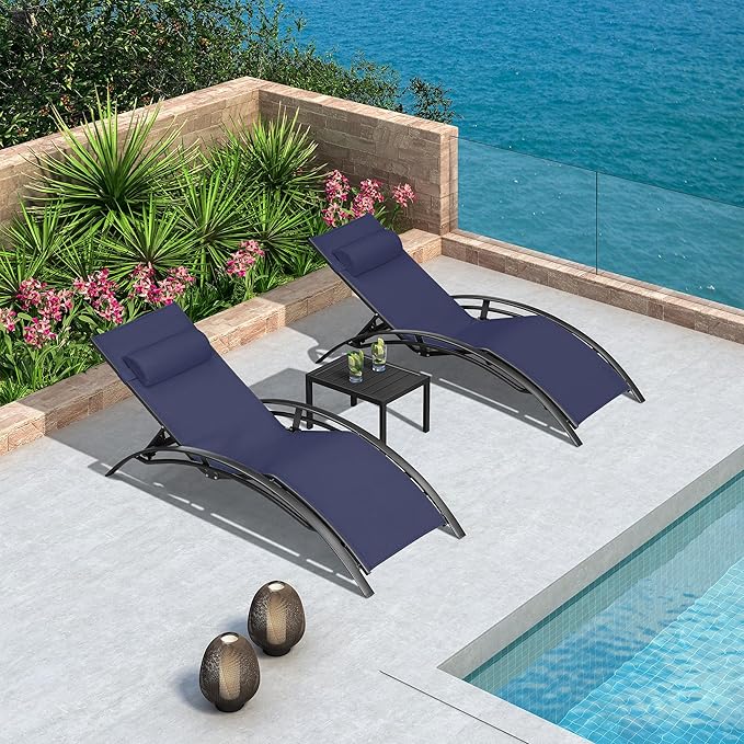 PURPLE LEAF Patio Chaise Lounge Set Outdoor Beach Pool Sunbathing Lawn Lounger Recliner Outside Tanning Chairs with Arm - Photo 1