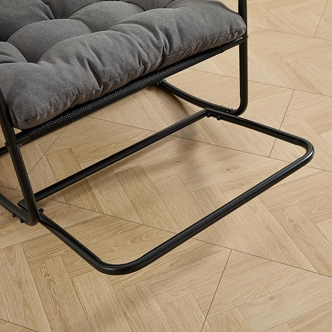 Rocking Chair with Foot Rest, Outdoor Indoor Rocking Lounge Chair with Cushion, Comfortable Patio Rocker Chairs for Patio, Porch, Garden, Living Room, Reading, Metal Frame, Grey