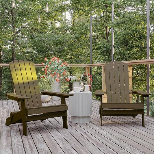Flash Furniture Charlestown Folding Adirondack Chair - Mahogany - Poly Resin - Indoor/Outdoor - Weather Resistant - Set of 2