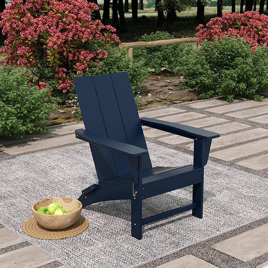 WO Home Furniture HDPE Adirondack Chair Folding Poly Lumber All Weather UV/Fade Resistant Heavy Duty for Patio, Backyard, Balcony, Garden, Lawn (Navy Blue)…