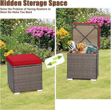 RELAX4LIFE Wicker Outdoor Storage Ottoman, 2-Piece Rattan Footstool w/Removable Cushion - Photo 5