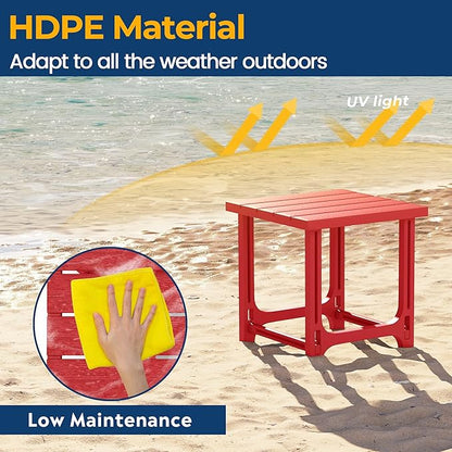Costaelm Cayman 2-Piece HDPE Plastic Adirondack Patio Chair Set with 18" Side Table, Red