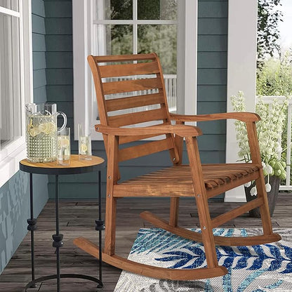 Eyely KCR101A Carrie Modern Slat-Back 300-Lbs Support Acacia Wood Patio Outdoor Rocking Chair for Garden, Lawn, Backyard, Pool, Deck, Beach, Firepit, Teak
