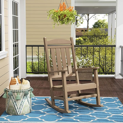 WO Home Furniture Patio Rocking Chair Farmhouse Outdoor HDPE UV Weather Resistant (Weathered Wood)
