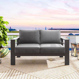 Solaste Outdoor Loveseat Aluminum Patio Furniture Sofa, All-Weather Metal Outdoor Couch with Cushions,Dark Grey - Photo 6