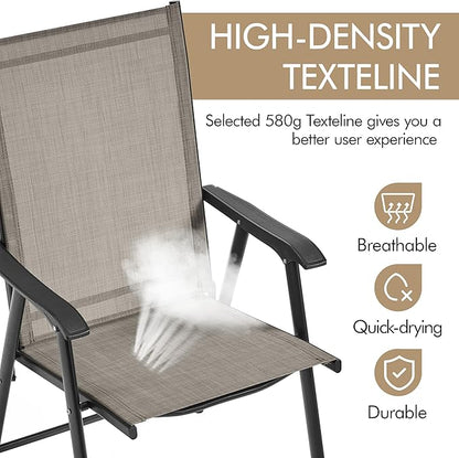 Yaheetech Outdoor Patio Chairs Set of 4, Portable Dining Chairs with Armrests for Camping, Lawn Yard Beach, Folding Outdoor Chairs 4-Pack with Metal Frame, Brown