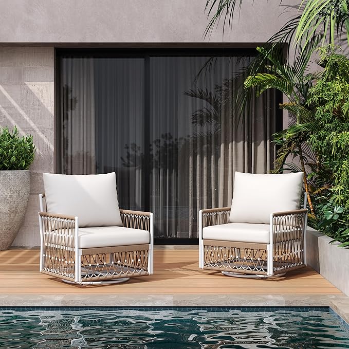Christopher Knight Home Fiora 360° Swivel Patio Chairs Set of 2 with Handwoven Rope - Photo 1