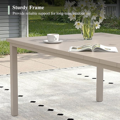 Outdoor Dining Table for 6, 63" Rectangle Outdoor Table with Adjustable Umbrella Hole, All-Weather Metal Patio Dining Table for Lawn Garden Backyard Deck, Sandshell