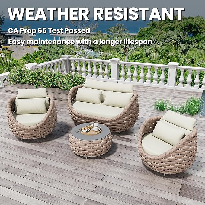 Short Round Patio Coffee Table: Hand Woven Rope Side Tables Assembled - Aluminum Outdoor Accent Table Modern - Metal Porch Furniture for 176lbs Deck Garden Balcony Hotel φ25.6''/65cm, Terracotta