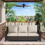 77'' Patio Sofa, All Weather Outdoor Rattan Wicker 3-Seat Sofa High Back Couch with Premium Cushions for Garden - Photo 1