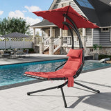 GarveeLife Chaise Lounger Swing Chair with Umbrella Canopy, Patio Hanging Chaise Lounger Chair with Stand - Photo 7