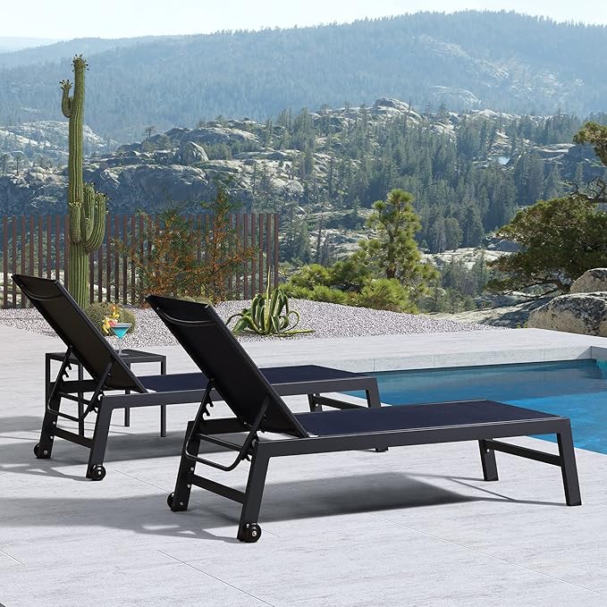 PURPLE LEAF Patio Chaise Lounge Set 2 Pieces Textilene Pool Lounge Chairs with Wheels Sunbathing Chair for Outdoor Yard - Photo 4