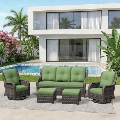 5 Piece Outdoor Wicker Patio Furniture Set, Outdoor Swivel Rocker Patio Chairs Set with Thickened Olefin Cushions, High Back and Deep Seating, Hand-Woven PE Rattan for Porch, Deck