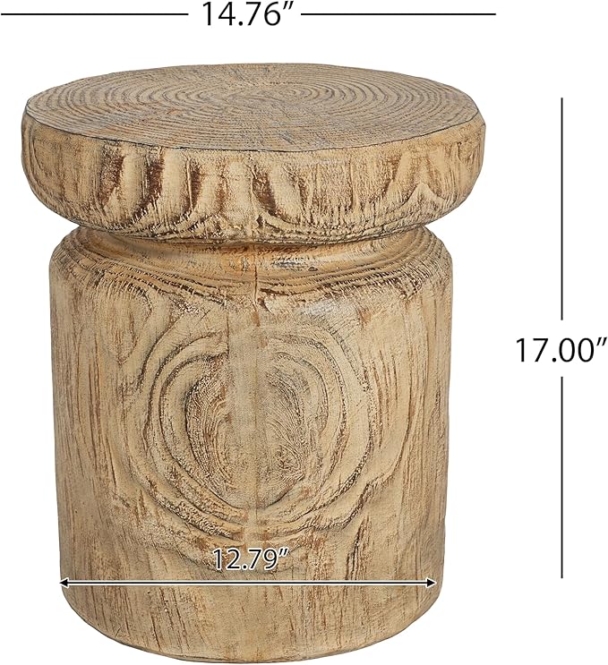 Christopher Knight Home Pawn 17" H MGO Outdoor Side Table with Tree-Stump Design, Patio Decorative Wood-Like Texture End Table, Round Top Lightweight Concrete Garden Stool, No Assembly, Natural