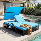 Outdoor Double Chaise Lounge with Adjustable Backrest and Sun Canopy - Photo 1