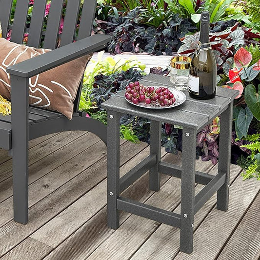Tangkula Square Outdoor Side Table, Weather Resistant HDPE Adirondack Table, Outdoor Chairside End Tables for Lawn Garden Balcony, Easy Assembly, Patio Side Table, 14 x 14 x 18.5 Inch (1, Gray)