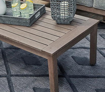 Signature Design by Ashley Hillside Barn Contemporary Weather Resistant Outdoor Coffee Table, Dark Brown