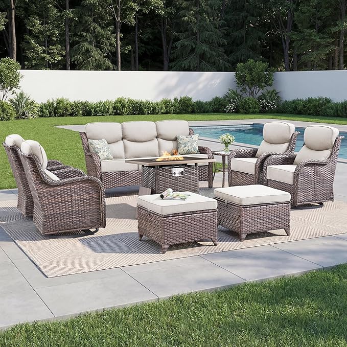 Luxury Patio Furniture Set with 6-inch Thick Cushion, Outdoor Furniture with Fire Pit Table, Swivel Chairs, Sofa - Photo 5