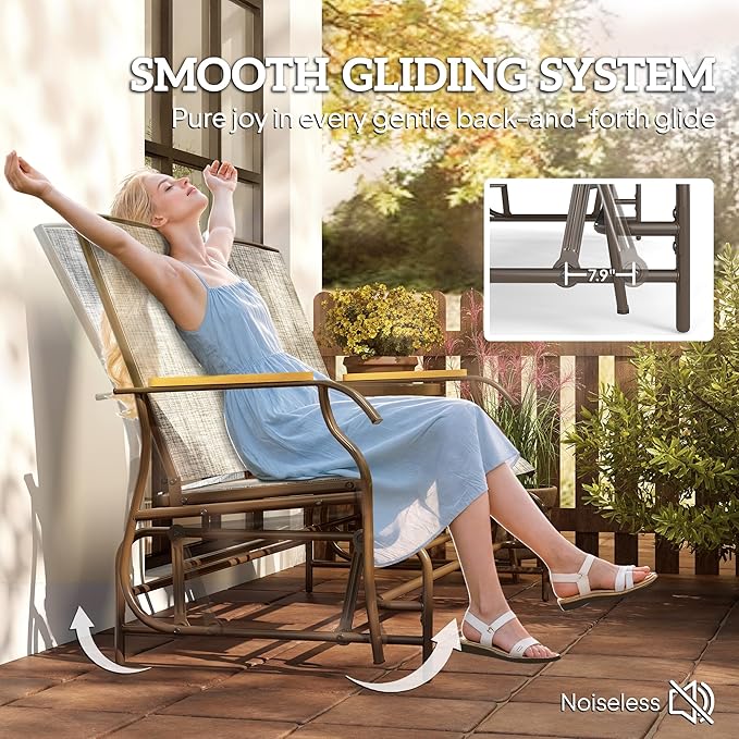 Outsunny 2 Person Outdoor Glider Bench, Patio Swing Glider Chair Loveseat with Breathable Mesh, Table - Photo 4